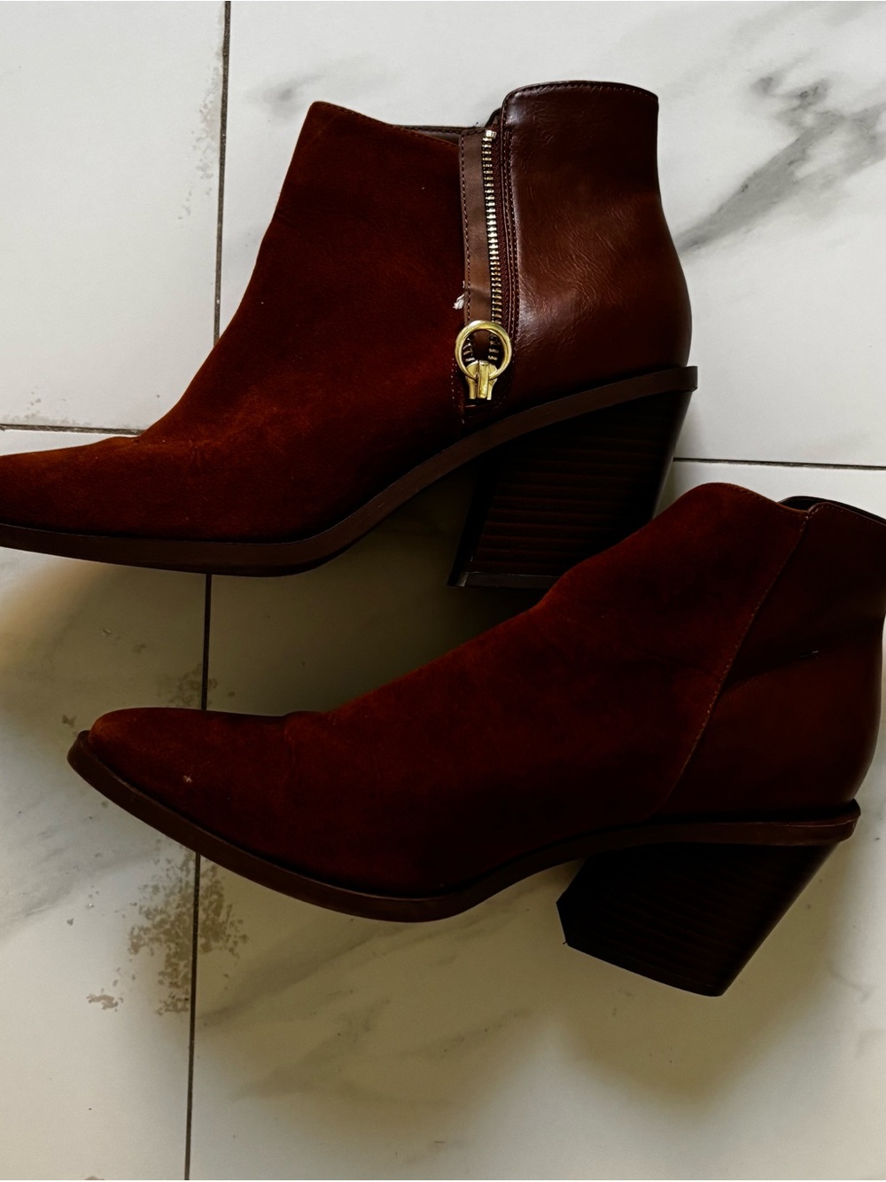 JustFab Women's Chestnut Suede Ankle Booties with Side Zip